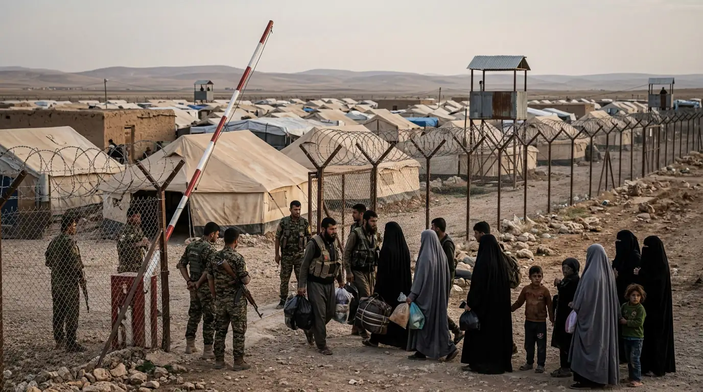 Camp de détention grillagé dans le nord-est syrien, où sont retenus combattants étrangers et leurs familles.