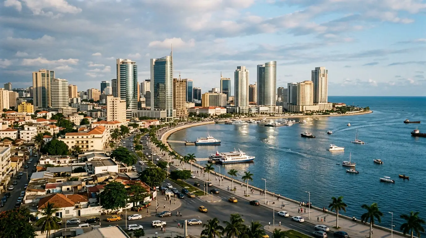 Vue de Luanda, capitale de l'Angola, avec sa baie et ses tours modernes, symbole d'une puissance pétrolière en quête de diversification.