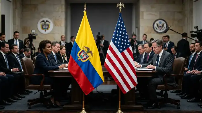 Le drapeau colombien et le drapeau américain côte à côte, symbolisant une alliance diplomatique mise à l'épreuve.