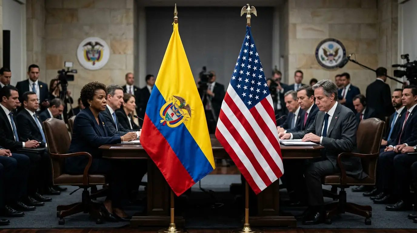 Le drapeau colombien et le drapeau américain côte à côte, symbolisant une alliance diplomatique mise à l'épreuve.