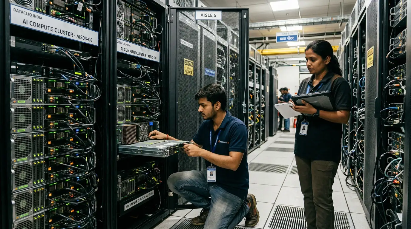 Centre de données indien avec processeurs graphiques dédiés à l'intelligence artificielle.