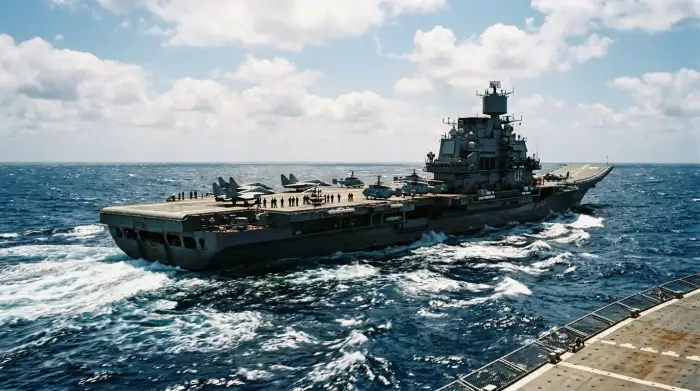 Porte-avions de la marine indienne naviguant en haute mer dans l'océan Indien