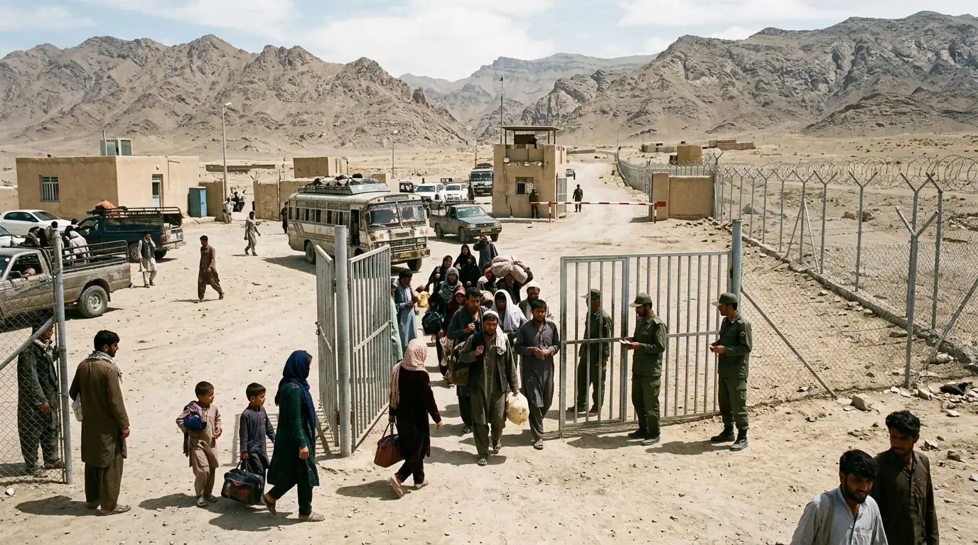 Poste-frontière entre l'Iran et l'Afghanistan, dans une région aride de l'est iranien.