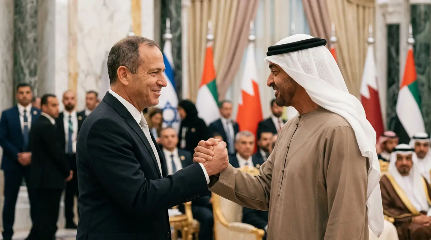 Poignée de main diplomatique symbolisant la normalisation entre Israël et des États arabes modérés du Golfe.