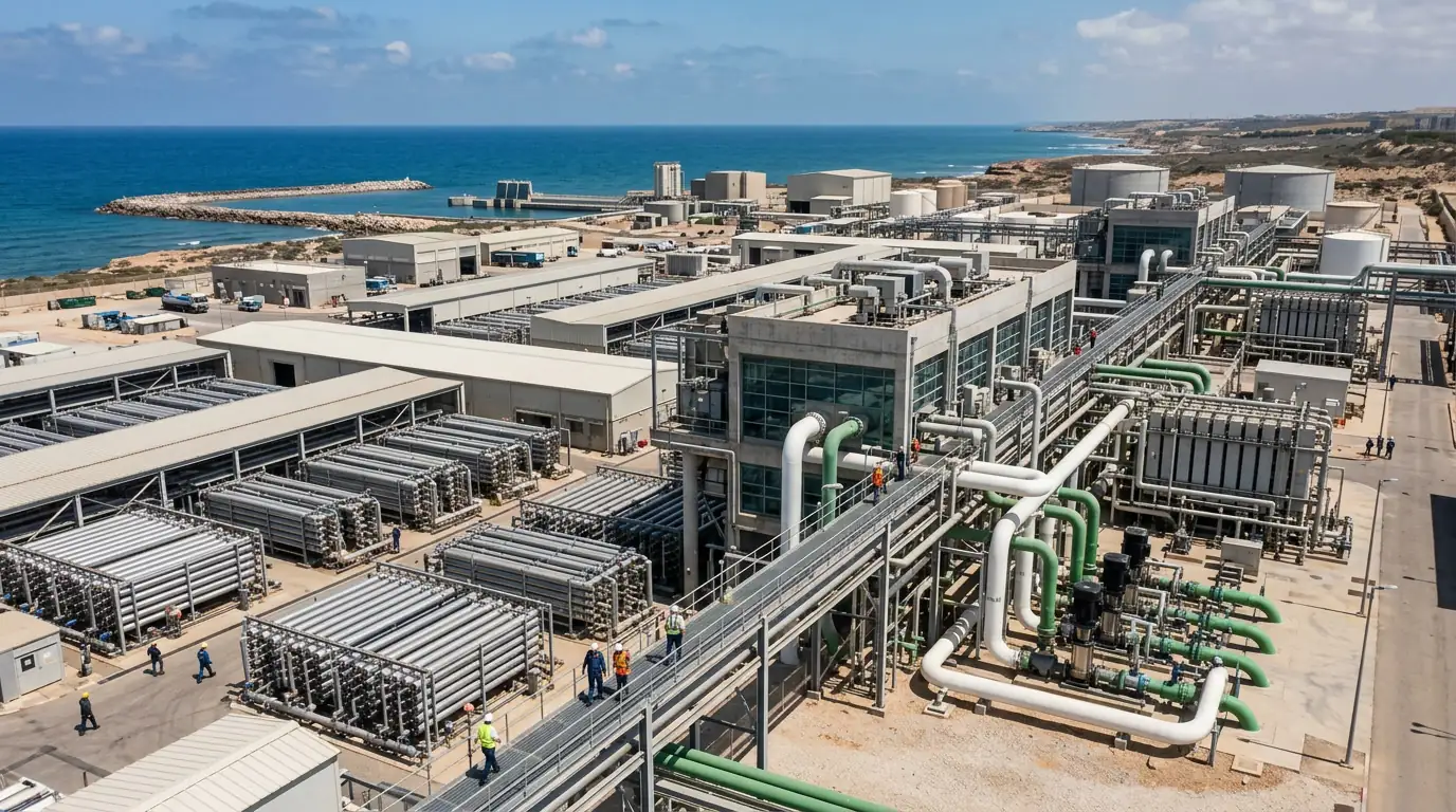 L'usine de dessalement de Sorek en Israël, l'une des plus grandes installations d'osmose inverse au monde.