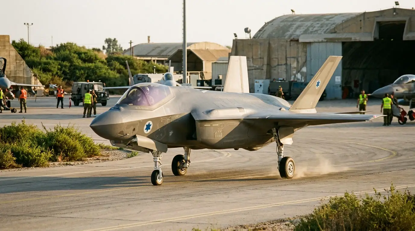 Un chasseur F-35 de l'armée de l'air israélienne, symbole de l'approvisionnement militaire d'Israël financé par l'aide américaine.