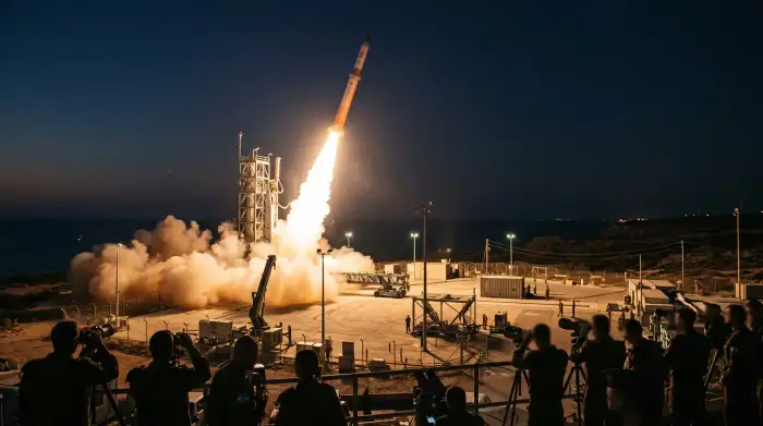 Lancement d'un satellite israélien Ofek par une fusée Shavit depuis la base de Palmahim.