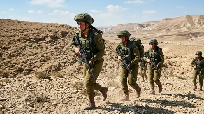 Soldates israéliennes du bataillon Caracal à l'entraînement dans le désert du Néguev.