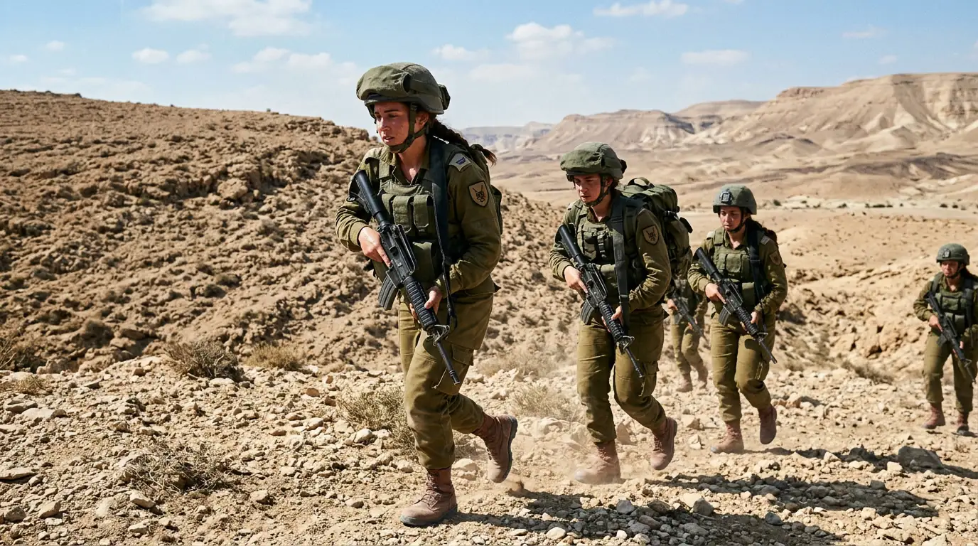 Soldates israéliennes du bataillon Caracal à l'entraînement dans le désert du Néguev.