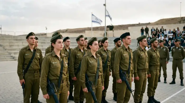 Jeunes recrues israéliennes en uniforme lors d'une cérémonie militaire, symbole du service obligatoire.
