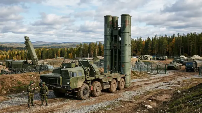 Lanceur de système de défense aérienne russe S-400 déployé sur un site militaire