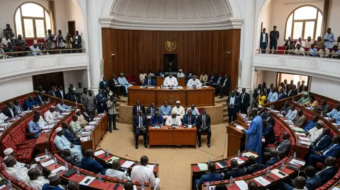 Vue de l'hémicycle de l'Assemblée nationale du Sénégal, siège de la nouvelle présidence d'Ousmane Sonko.