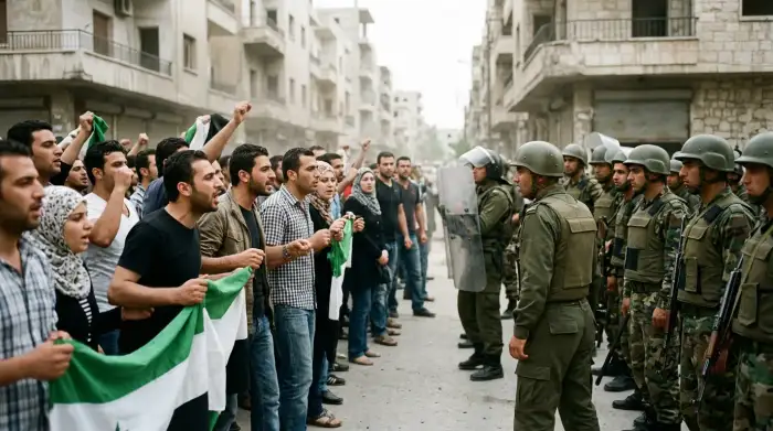 Manifestants syriens face aux forces de sécurité lors du soulèvement de 2011.