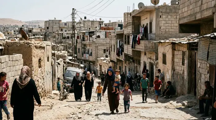 Quartier périphérique de Damas où affluèrent les familles rurales ruinées par la sécheresse syrienne.