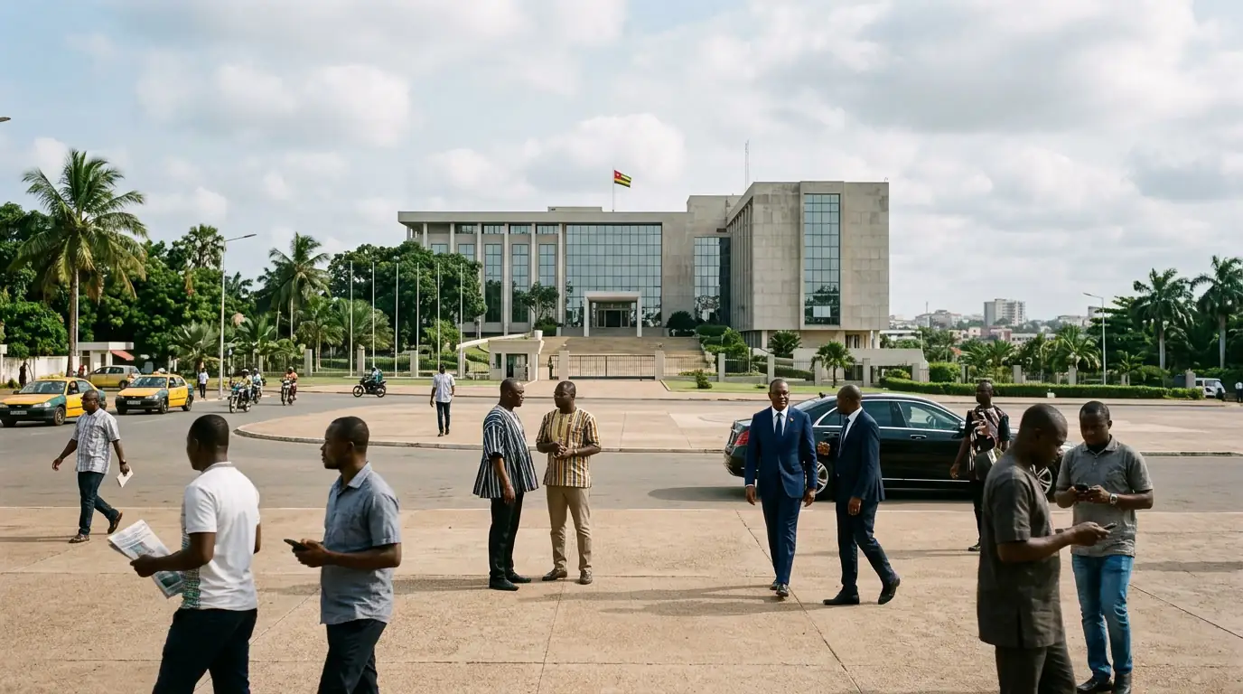 Vue de Lomé et du palais présidentiel togolais, symbole de la réforme constitutionnelle de 2024 instaurant un régime parlementaire.