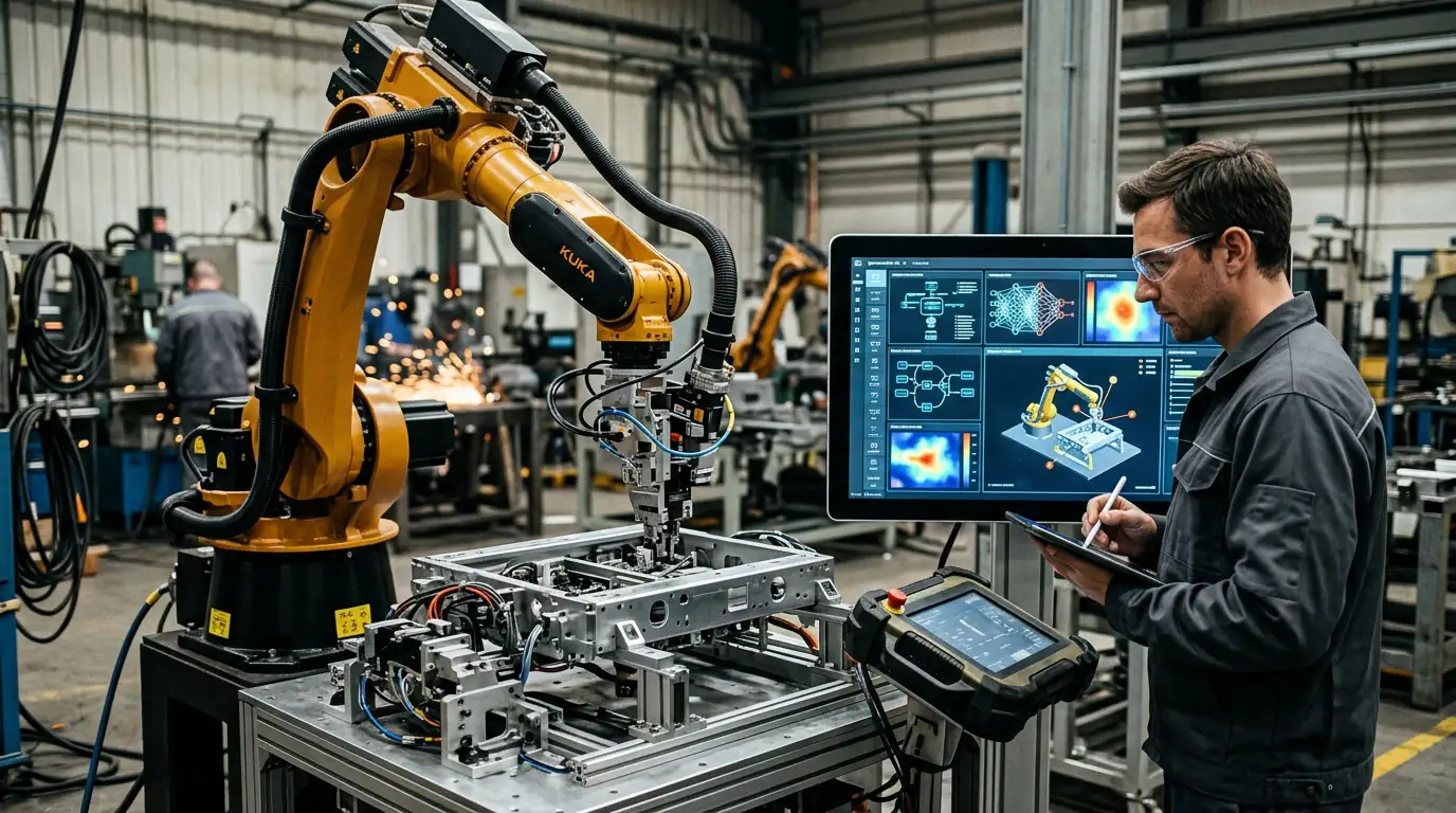 Bras robotisé d'usine guidé par une interface d'intelligence artificielle générative