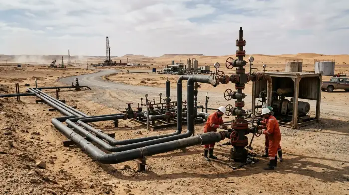 Installations d'injection de dioxyde de carbone sur un champ pétrolier pour la récupération assistée du pétrole.